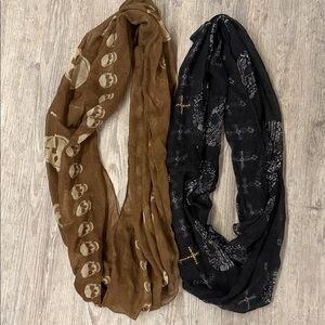 Brown and Black Skull Print Scarves